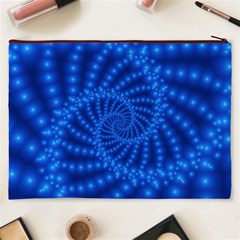 Glossy Blue Beaded Spiral Fractal Cosmetic Bag (XXXL) from ArtsNow.com Back