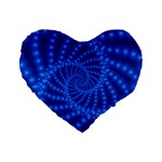 Glossy Blue Beaded Spiral Fractal Standard 16  Premium Heart Shape Cushion 