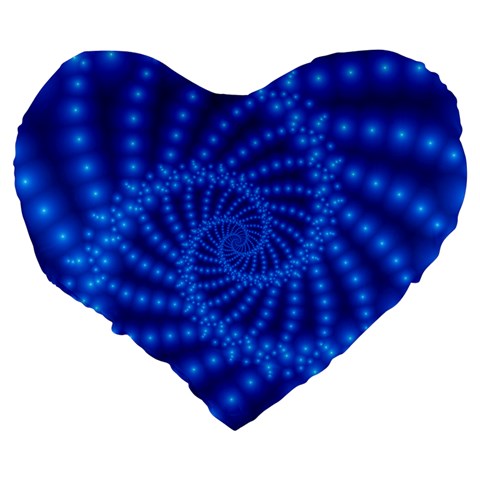 Glossy Blue Beaded Spiral Fractal Large 19  Premium Heart Shape Cushion from ArtsNow.com Back