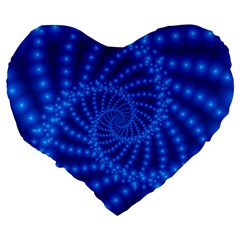 Glossy Blue Beaded Spiral Fractal Large 19  Premium Heart Shape Cushion from ArtsNow.com Back