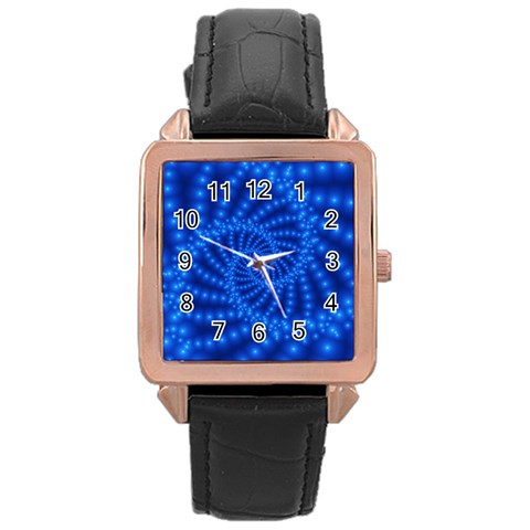 Glossy Blue Beaded Spiral Fractal Rose Gold Leather Watch  from ArtsNow.com Front