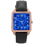 Glossy Blue Beaded Spiral Fractal Rose Gold Leather Watch 