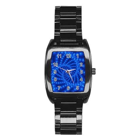 Glossy Blue Beaded Spiral Fractal Stainless Steel Barrel Watch from ArtsNow.com Front