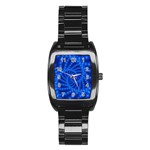 Glossy Blue Beaded Spiral Fractal Stainless Steel Barrel Watch