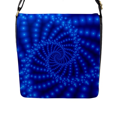 Glossy Blue Beaded Spiral Fractal Flap Closure Messenger Bag (L) from ArtsNow.com Front