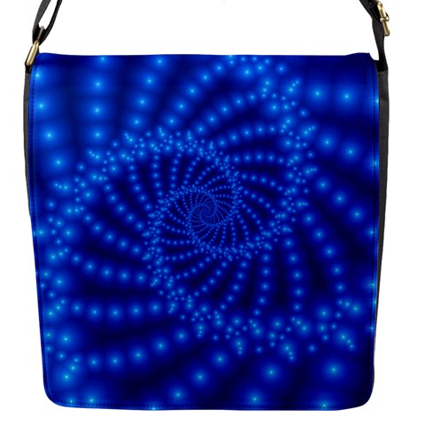 Glossy Blue Beaded Spiral Fractal Flap Closure Messenger Bag (S) from ArtsNow.com Front