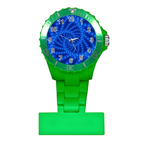 Glossy Blue Beaded Spiral Fractal Plastic Nurses Watch from ArtsNow.com Front