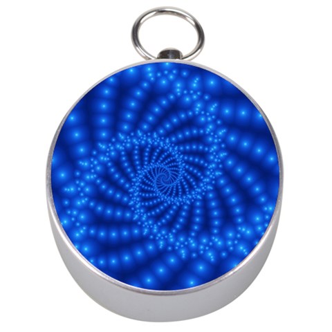 Glossy Blue Beaded Spiral Fractal Silver Compass from ArtsNow.com Front