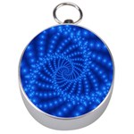 Glossy Blue Beaded Spiral Fractal Silver Compass