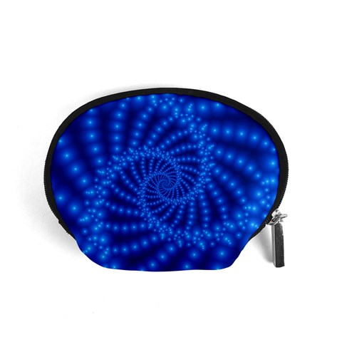 Glossy Blue Beaded Spiral Fractal Accessory Pouch (Small) from ArtsNow.com Front