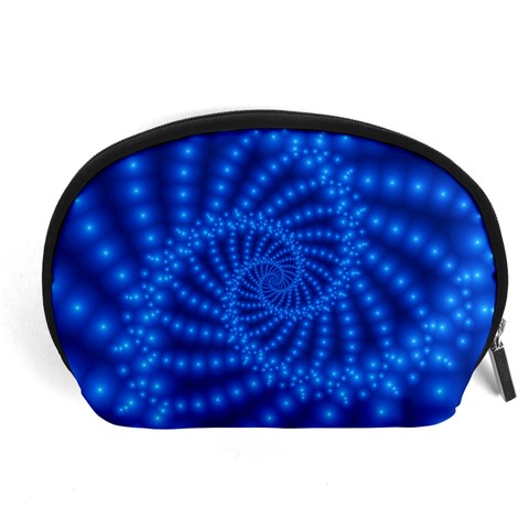 Glossy Blue Beaded Spiral Fractal Accessory Pouch (Large) from ArtsNow.com Front