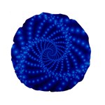 Glossy Blue Beaded Spiral Fractal Standard 15  Premium Flano Round Cushion 