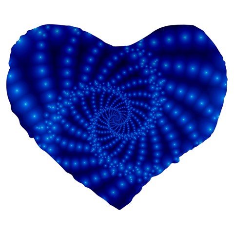 Glossy Blue Beaded Spiral Fractal Large 19  Premium Flano Heart Shape Cushion from ArtsNow.com Front