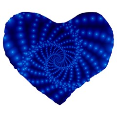 Glossy Blue Beaded Spiral Fractal Large 19  Premium Flano Heart Shape Cushion from ArtsNow.com Front