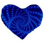 Glossy Blue Beaded Spiral Fractal Large 19  Premium Flano Heart Shape Cushion