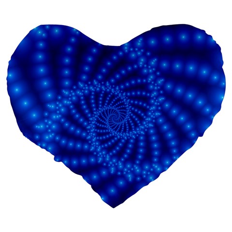 Glossy Blue Beaded Spiral Fractal Large 19  Premium Flano Heart Shape Cushion from ArtsNow.com Back