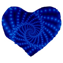 Glossy Blue Beaded Spiral Fractal Large 19  Premium Flano Heart Shape Cushion from ArtsNow.com Back