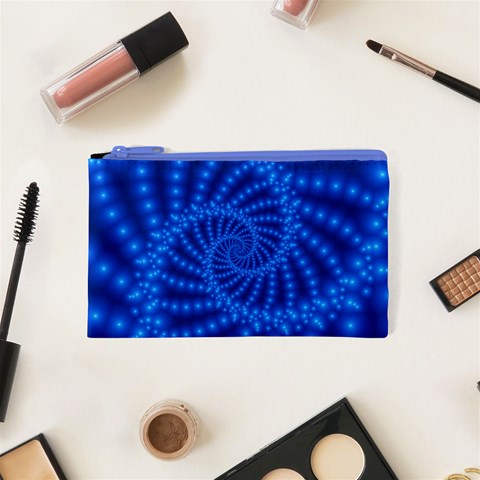 Glossy Blue Beaded Spiral Fractal Cosmetic Bag (XS) from ArtsNow.com Front