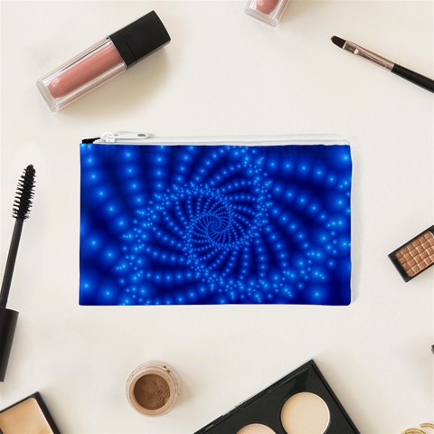 Glossy Blue Beaded Spiral Fractal Cosmetic Bag (XS) from ArtsNow.com Front