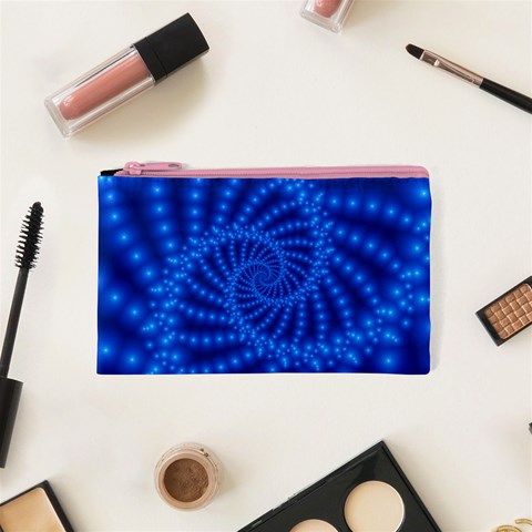 Glossy Blue Beaded Spiral Fractal Cosmetic Bag (XS) from ArtsNow.com Front