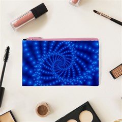 Glossy Blue Beaded Spiral Fractal Cosmetic Bag (XS) from ArtsNow.com Front