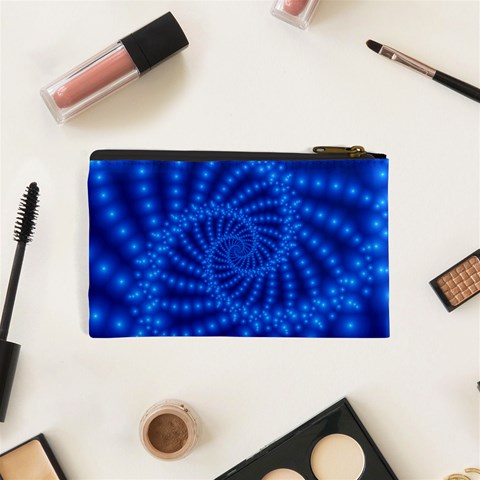 Glossy Blue Beaded Spiral Fractal Cosmetic Bag (XS) from ArtsNow.com Back