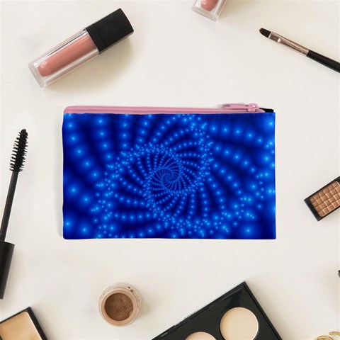 Glossy Blue Beaded Spiral Fractal Cosmetic Bag (XS) from ArtsNow.com Back