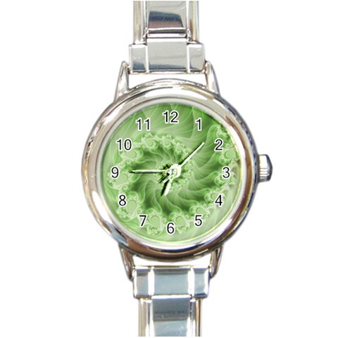 Fractal Lace Green Spiral Fractal Round Italian Charm Watch from ArtsNow.com Front