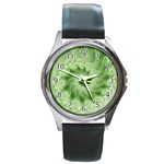 Fractal Lace Green Spiral Fractal Round Metal Watch