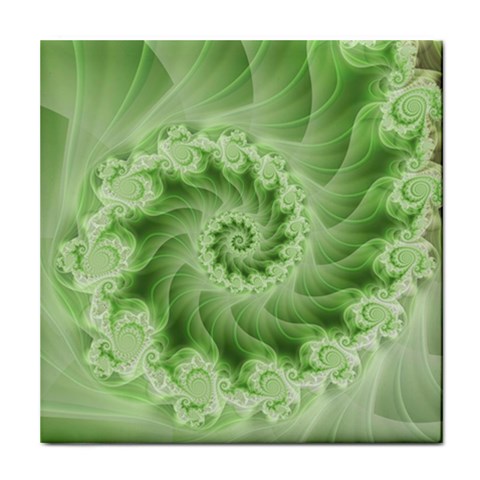 Fractal Lace Green Spiral Fractal Tile Coaster from ArtsNow.com Front