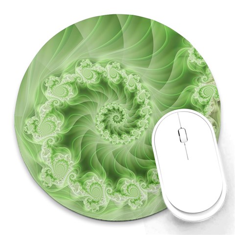 Fractal Lace Green Spiral Fractal Round Mousepad from ArtsNow.com Front