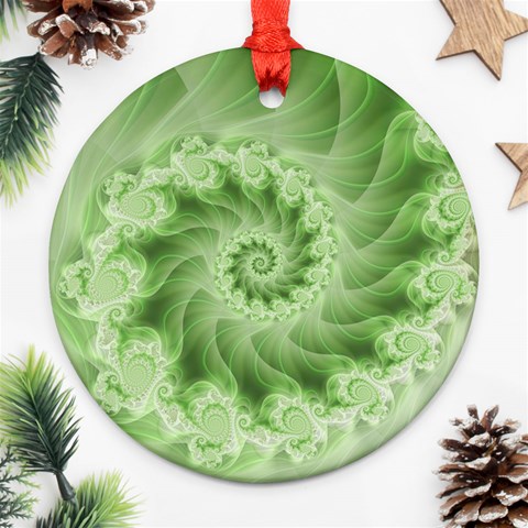 Fractal Lace Green Spiral Fractal Ornament (Round) from ArtsNow.com Front