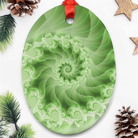 Fractal Lace Green Spiral Fractal Ornament (Oval) from ArtsNow.com Front