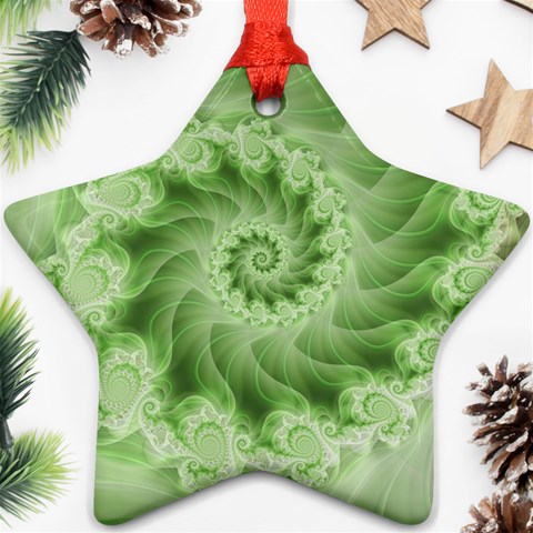 Fractal Lace Green Spiral Fractal Ornament (Star) from ArtsNow.com Front