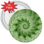 Fractal Lace Green Spiral Fractal 3  Button (10 pack)