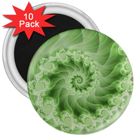 Fractal Lace Green Spiral Fractal 3  Magnet (10 pack) from ArtsNow.com Front