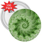 Fractal Lace Green Spiral Fractal 3  Button (100 pack)