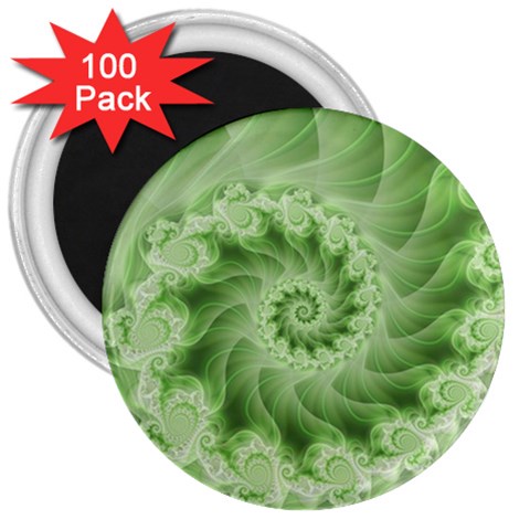 Fractal Lace Green Spiral Fractal 3  Magnet (100 pack) from ArtsNow.com Front