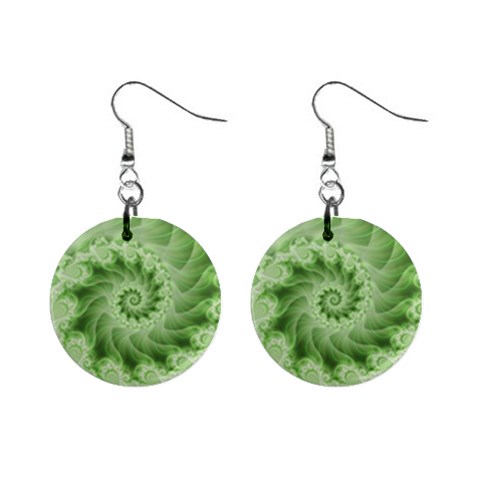 Fractal Lace Green Spiral Fractal 1  Button Earrings from ArtsNow.com Front