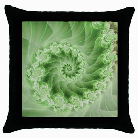 Fractal Lace Green Spiral Fractal Throw Pillow Case (Black) from ArtsNow.com Front