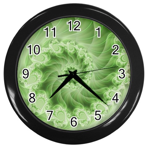 Fractal Lace Green Spiral Fractal Wall Clock (Black) from ArtsNow.com Front