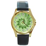 Fractal Lace Green Spiral Fractal Round Gold Metal Watch