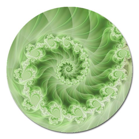 Fractal Lace Green Spiral Fractal Magnet 5  (Round) from ArtsNow.com Front