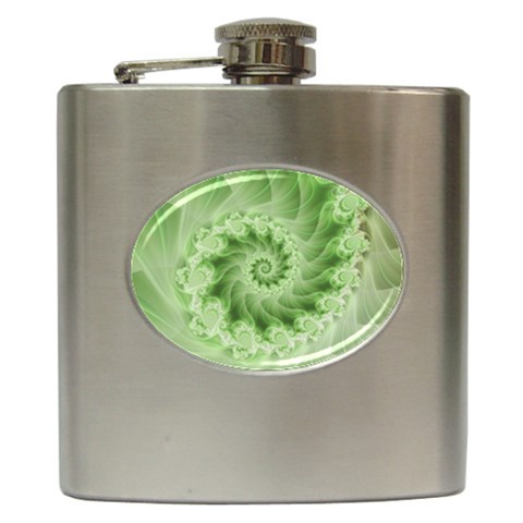 Fractal Lace Green Spiral Fractal Hip Flask (6 oz) from ArtsNow.com Front