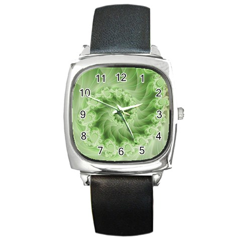 Fractal Lace Green Spiral Fractal Square Metal Watch from ArtsNow.com Front