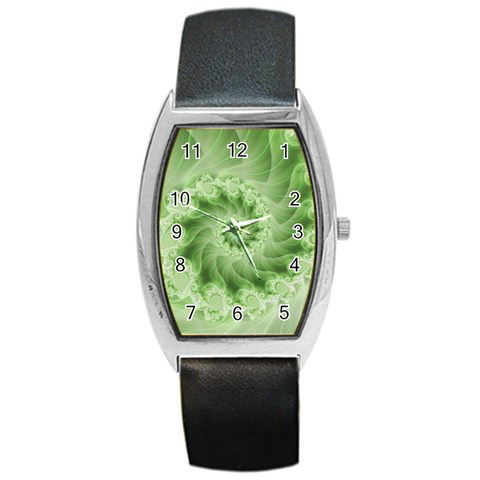 Fractal Lace Green Spiral Fractal Barrel Style Metal Watch from ArtsNow.com Front