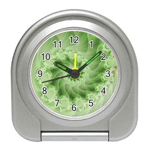 Fractal Lace Green Spiral Fractal Travel Alarm Clock from ArtsNow.com Front