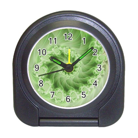 Fractal Lace Green Spiral Fractal Travel Alarm Clock from ArtsNow.com Front