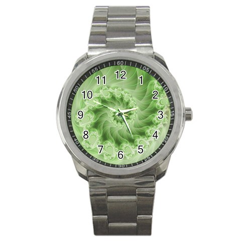 Fractal Lace Green Spiral Fractal Sport Metal Watch from ArtsNow.com Front