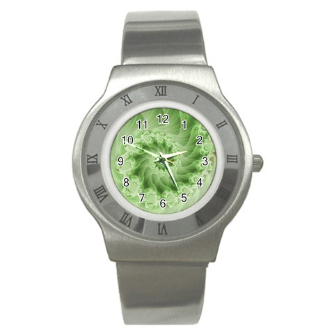 Fractal Lace Green Spiral Fractal Stainless Steel Watch from ArtsNow.com Front